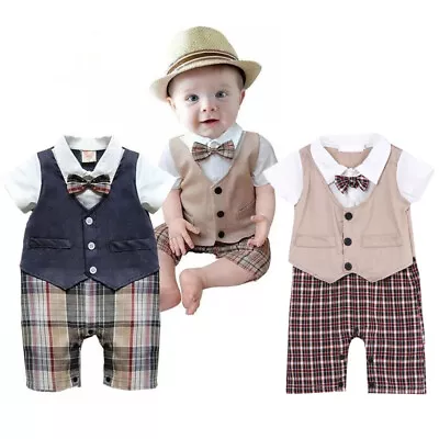 Baby Kids Boys Formal Suit Party Wedding Tuxedo Gentleman Romper Jumpsuit Outfit • $27.26