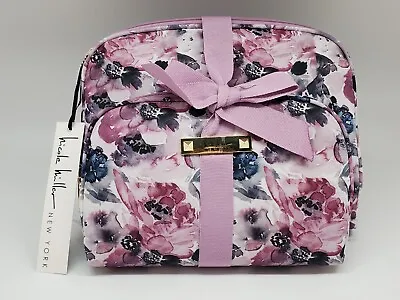 NICOLE MILLER 2-Piece Lavender Set Floral Travel Cosmetic Bag Makeup Case Pouch • $29.95