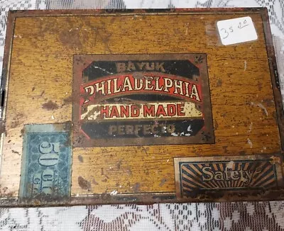 Antique Bayuk  Philadelphia Phillies Perfecto Tobacco Cigar Tin Box.  Empty • $35