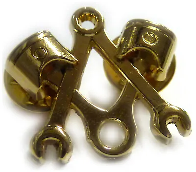 Piston Masonic Wrench Mechanic Harley Indian Polished Gold Lapel Pin • $12.99