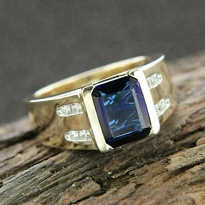 2CT Emerald Cut Lab Created Sapphire & Diamond Men's Ring 14K Yellow Gold Plated • $96.59