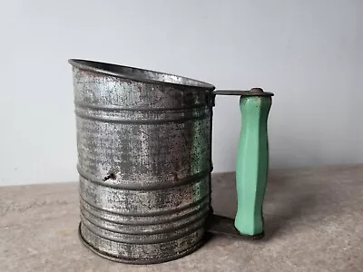 Vintage Bromwells Measuring Sifter Kitchen Utensil Wooden Handle Green • $8.99