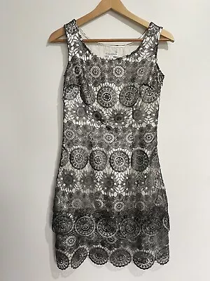 Queenspark Woman Size 8 Dress Embroidered/crocheted Lace Over Silver Satin Forma • $18.36