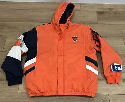 CHICAGO BEARS 2017 Starter KNOCKOUT Hooded Jacket XL ORANGE BLUE • $59.99