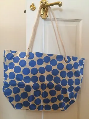 Hobbs For EVE Blue Polka Dot Spot On Cream Beach Holiday Tote Bag • £6.50