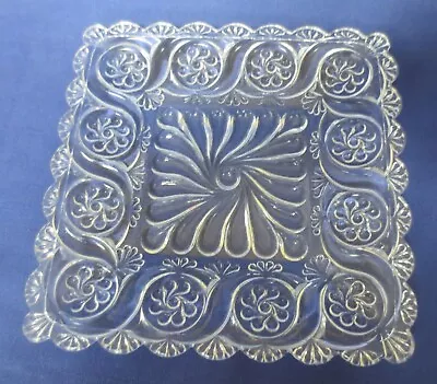 10 EAPG Clear Canton Glass Multiple Scroll Swirl Depresion Square Luncheon Plate • $65