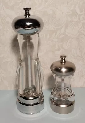 2 Vintage Olde Thompson Lucite Acrylic & Chrome Pepper Mills Glossy & Satin • $13