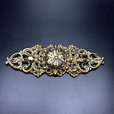 Massive Extra Large Bar Brooch Pin Vintage Gold Tone Open Work Big Double Clasp • $21.21