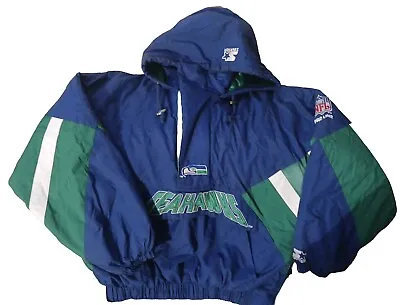 Vintage Seattle Seahawks Starter New Used Football Jacket L 1/4 Zip Hood Perfect • $175