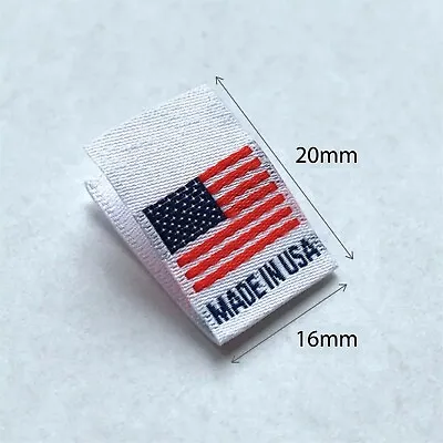 American Flag Woven Labels W/ MADE IN USA- White (1000pcs) • $29.99