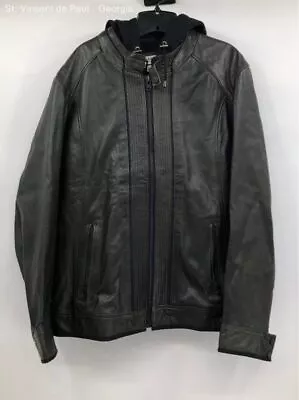 Lamarque Collection Black Leather Hoodie Biker Jacket - Size 42 • $99.99