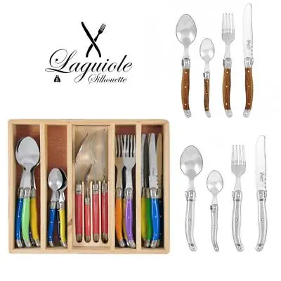 Silhouette Laguiole Cutlery Set 24 Pcs Stainless Steel 430 Inox Dinner Bulk Gift • $133.90