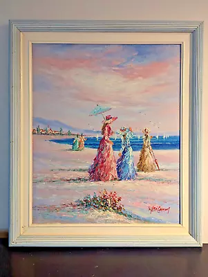 MARIE CHARLOT SIGNED ORIGINAL OIL PAINTING -  LADIES BY THE SEA   V1 - 29x 25 • $250