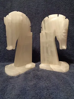 Pair Of White Stone Horsehead Bookends - HEAVY • $27.50