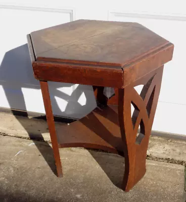 Arts & Crafts Era Quartersawn Oak Hexagon Taboret With Cut Out Slab Legs... • $265