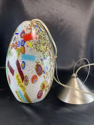 Vintage Murano Millefiori White Pendant Lighting Hand Blown Glass Lamp Shade 11” • $300