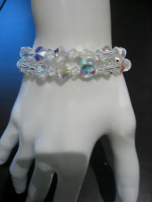 Gorgeous Vintage 2 Strand Aurora Borealis AB Crystal 7.5  Bracelet • $22.48