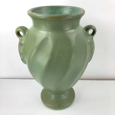 Vintage Haeger Moss Green Swirl Vase Double Handles Urn Footed 810-89 • $30