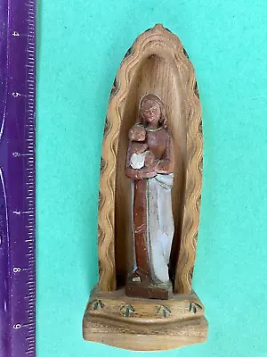 5  Hand Carved Wood Figurine ITALY  Virgin Mary Madonna And Child In Niche • $12