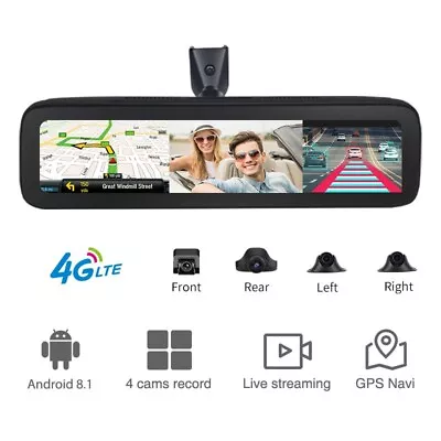 360 Panoramic 4G Car Dash Cam Rearview Mirror Android 8.1 GPS ADAS 4CHs Cameras • $284.05