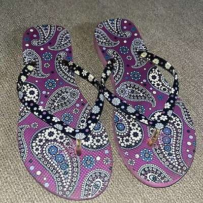 Vera Bradley Women's Flip Flops Sandals Medium (7-8) Paisley Blue Purple • $12.25