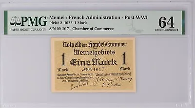 MEMEL 1 Mark (1922) Lithuania Germany Klaipeda S/n 094017 UNC PMG 64 EPQ • $119
