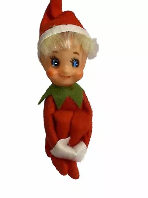 Vintage 1950's Knee Hugger Christmas Red Felt Pixie Elf Doll Japan  • $16.25