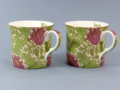 2 X V&A William Morris Inspired Bone China Floral Mugs Green & Mauve • £13.99