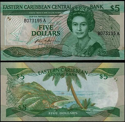 EAST CARIBBEAN STATES 5 DOLLARS (P18a) N. D. (1985-87) QEII SUFFIX A UNC • £25.60