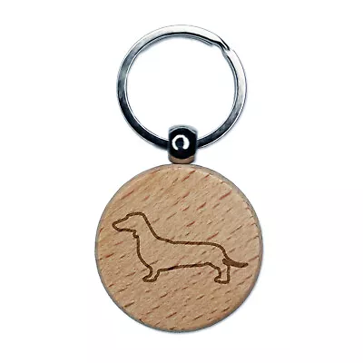 Smooth Haired Dachshund Dog Outline Engraved Wood Round Keychain Tag Charm • $9.99