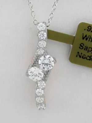 LAB CREATED WHITE SAPPHIRE PENDANT NECKLACE .925 STERLING SILVER - New With Tag • $0.99