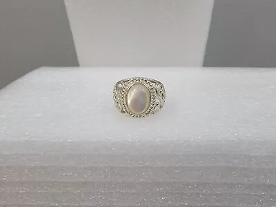 RJ Graziano Signed Ring Sterling Silver 925 & Mother Of Pearl Filigree Size 8 • $25