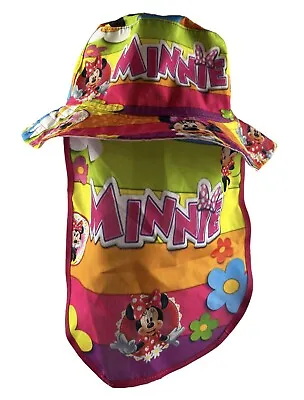 Toddler Sun Hat Neck Flat Sun Protection Pink Disneys Minnie Mouse With Brim • £13.45