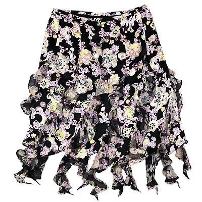 ECI New York SILK Skirt Womens Size 12 Large Multicolor Floral Twirl Tendrils • $29.99