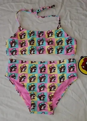 BUC-EE'S Girl's 2 Piece Swim Suit YOUTH SMALL Buc-ee The Beaver Print Pink New • $19.99