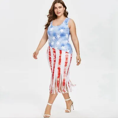 American Stars And   Vest Dress Flag Fringe Dress XXXL F6P94394 • £18.46