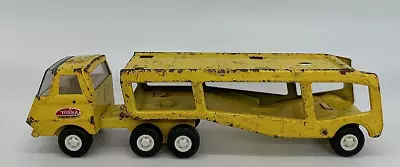 Vintage Tonka Toy Metal Tractor Trailer Car Hauler Transport 9.5  Yellow • $32.99