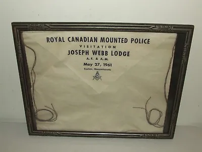 Framed 1961 Mason Masonic Apron Royal Mounted Canadian Police Visit Boston Mass. • $74.99