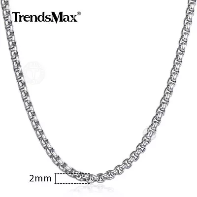 2MM 16-30INCH Long Silver Smooth Box Chain Necklace Choker Stainless Steel Link • $8.39