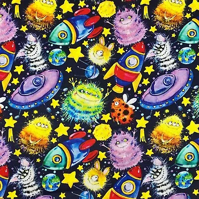 Aliens Outer Space Rocket UFO Novelty Sewing Cotton Fabric 1/2 Yard • $8.81