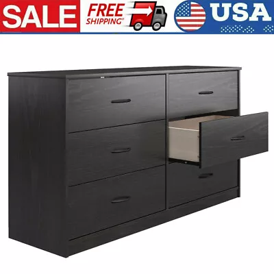 $138 • Buy Bedroom Chests Of Drawers Storage Cabinet Organizer 6 Drawer Black Oak Furniture