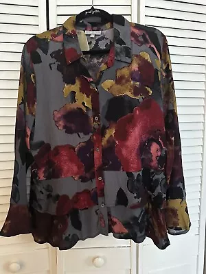 HABITAT Clothes To Live In Button Front Tunic Abstract Floral Art To Wear L • $25