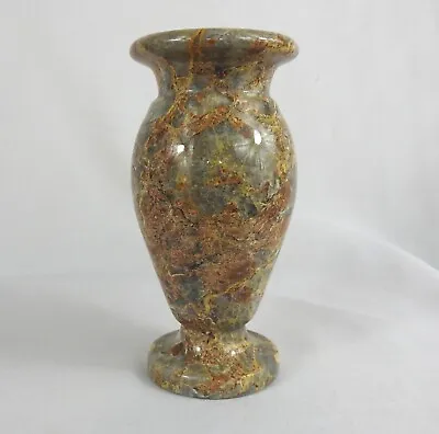 Vintage Marble Vase 6 Inches Golden Vein Brown Grey Marble Pedestal Vase 1950s • £15.99