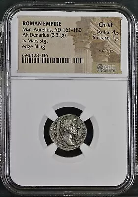 Roman Empire - Marcus Aurelius - AD 161-180 - Silver Denarius - NGC Ch VF • £215