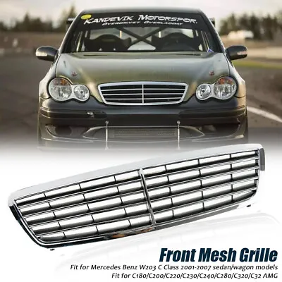 For Mercedes Benz W203 C-Class 2001-2007 Front Bumper Center Mesh Grille Chrome • $60.33