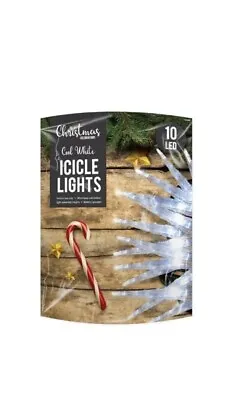 Christmas Celebration 10 LED Cool White Icicle Lights Battery Powered • £6.49