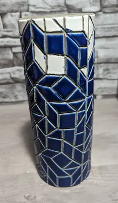 West Elm Handcrafted 10.5  Blue & White Heavy Mosaic Vase Decor Jar Art Pottery • $44.95