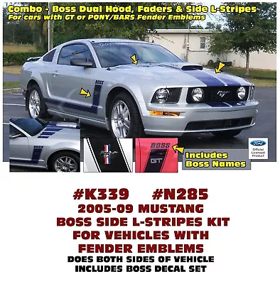 K339 2005-09 Mustang Boss Side L-stripe & Hood Stripes With Faders - Boss Name • $224.95