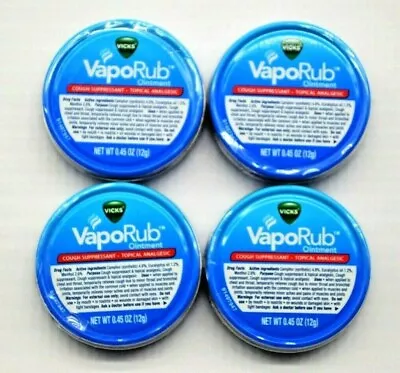 Vicks VapoRub Cough Suppressant Topical Analgesic Ointment 4 Pack 0.45 Oz(12 G) • $10.90