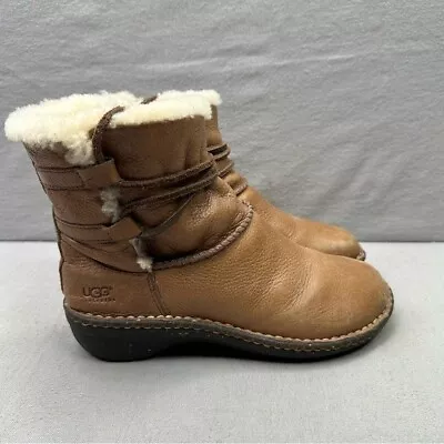 UGG Caspia Womens Size 6 Boots Ankle Short Shearling Lined Lace-Up Winter • $44.99